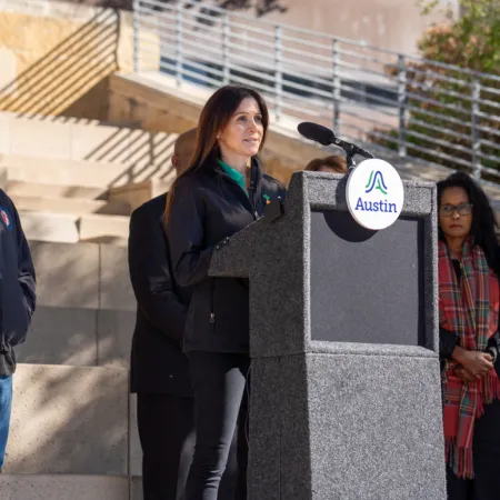 CTFB President and CEO Sari M. Vatske at City of Austin press event