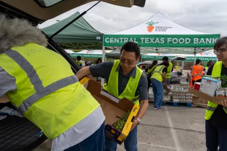 CTFB volunteers at mobile food distribution at Delco Center Austin Texas